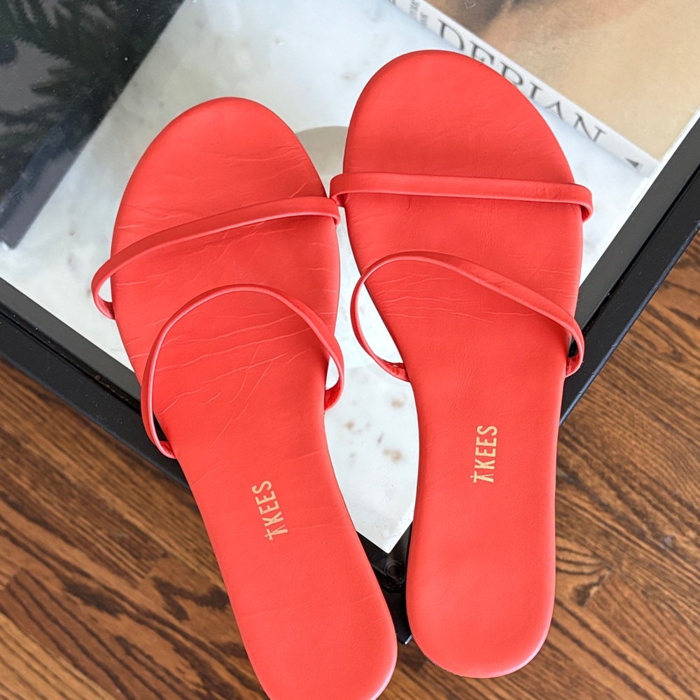 TKEES Coral Red Slide Sandals for Women